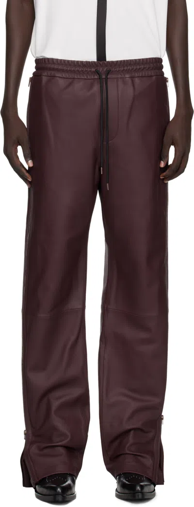 Acne Studios Burgundy Regular Fit Leather Pants