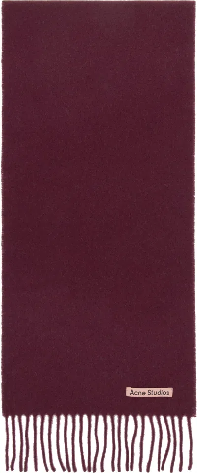 ACNE STUDIOS BURGUNDY SKINNY FRINGE WOOL SCARF
