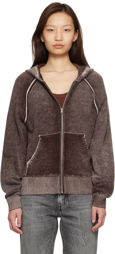 Acne Studios Burgundy Zipper Hoodie In Brown