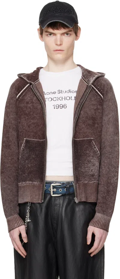 Acne Studios Burgundy Zipper Hoodie In Brown