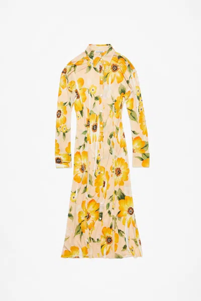 Acne Studios Floral-print Jersey Midi Shirt Dress In Orange