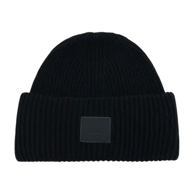 Acne Studios C40453-900 Face Logo Wool Beanie In Black
