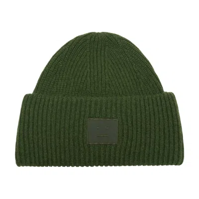 Acne Studios C40453-aaz Logo-embroidered Wool Beanie In Green