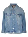 Acne Studios Blue Distressed Denim Jacket In Blue