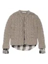 Acne Studios Layered Cable-knit And Checked Cotton-flannel Cardigan In Neutral