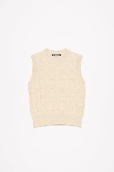 Acne Studios Face Logo-appliqué Cable-knit Jumper In Oatmeal Melange