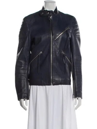 Pre-owned Acne Studios Calf Leather Biker Jacket In Blue