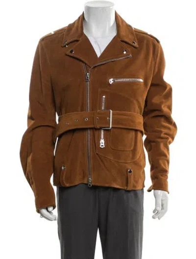 Pre-owned Acne Studios Calf Leather Moto Jacket In Brown