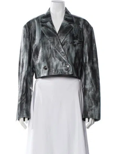 Pre-owned Acne Studios Calf Leather Tie-dye Print Evening Jacket In Silver