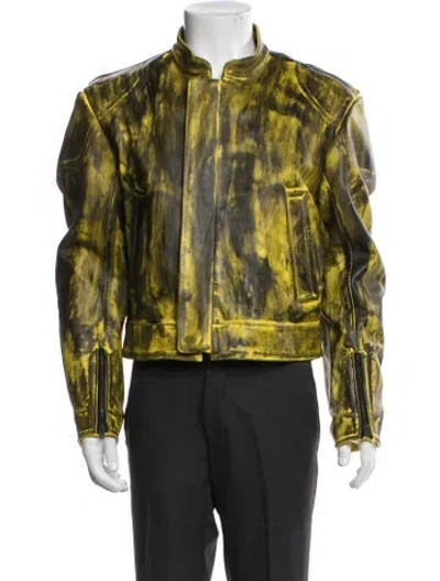 Pre-owned Acne Studios Calf Leather Tie-dye Print Trucker Jacket In Yellow