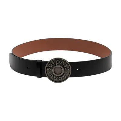 Acne Studios Calfskin Leather With Circular Buckle Belt In Black