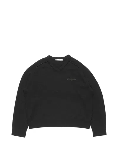 Acne Studios Camel Hair V-neck Sweater In Black