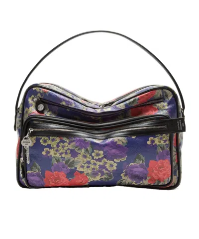 Acne Studios Camero Camera Floral Zip Shoulder Bag In Blue