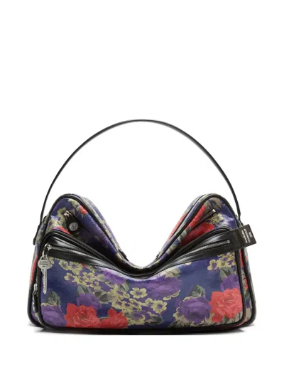 Acne Studios Camero Camera Floral Zip Shoulder Bag In Purple