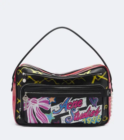 Acne Studios Camero Camera Printed Leather Shoulder Bag In Black