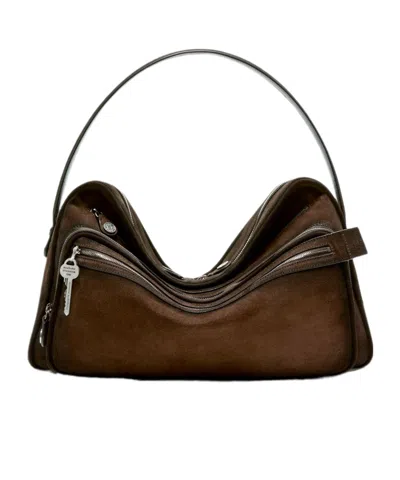 Acne Studios Camero Camera Suede Shoulder Bag In Dark Brown
