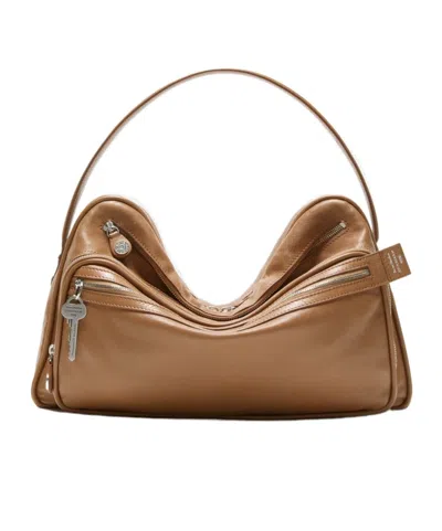 Acne Studios Camero Leather Multi-pocket Shoulder Bag In Caramel Brown