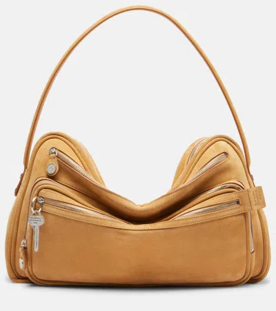 Acne Studios Camero Medium Suede Shoulder Bag In Sand