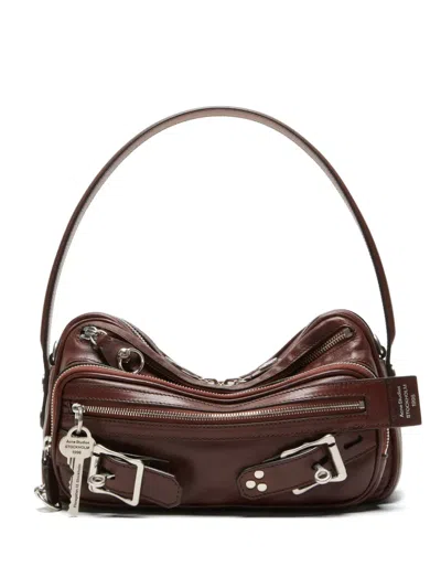 Acne Studios Camero Party Buckle Zip Leather Shoulder Bag In Burgundy
