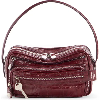 Acne Studios Camero Party Croc Embossed Leather Shoulder Bag In Black
