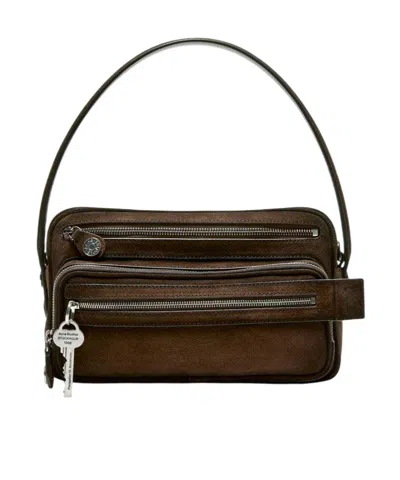 Acne Studios Camero Party Suede Shoulder Bag In Dark Brown