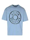 Acne Studios Distressed Graphic Print Crew Neck T-shirt In Light Blue