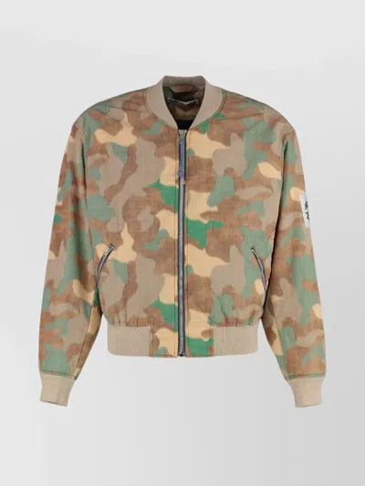 ACNE STUDIOS CAMOUFLAGE PRINT BOMBER JACKET WITH RIBBED FINISH