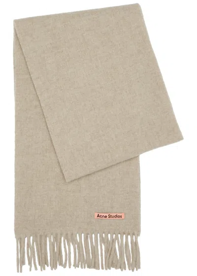 Acne Studios Canada Fringed Wool Scarf In Beige