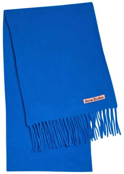Acne Studios Canada Skinny Fringed Wool Scarf In Blue