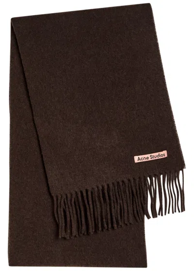 Acne Studios Canada Skinny Fringed Wool Scarf In Brown