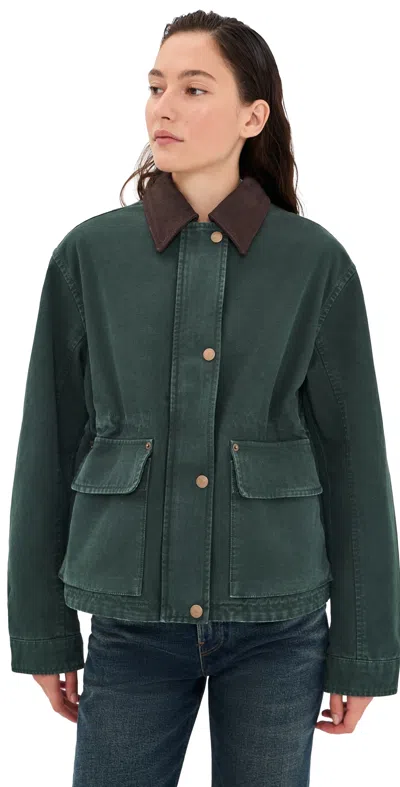 Acne Studios Canvas Jacket With Leather Collar Dark Green