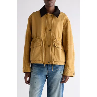 Acne Studios Canvas Work Jacket With Leather Collar In Gold