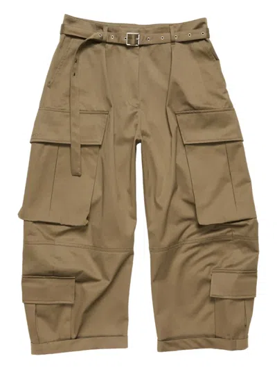 Acne Studios Belted Cotton Twill Barrel Leg Cargo Trousers In Green
