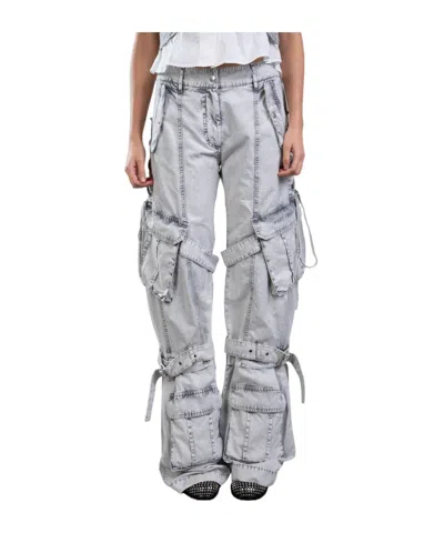Acne Studios Cotton Cargo Trousers Dusty White In Grey
