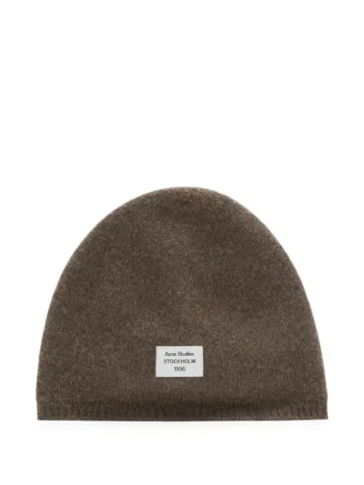 Acne Studios Cashmere Beanie With Logo In Brown