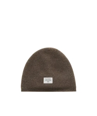 Acne Studios Cashmere Beanie With Logo In Green