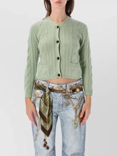 Acne Studios Cashmere Cable-knit Fitted V-neck Cardigan