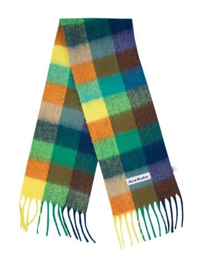 Pre-owned Acne Studios Cashmere Plaid Print Scarf In Blue