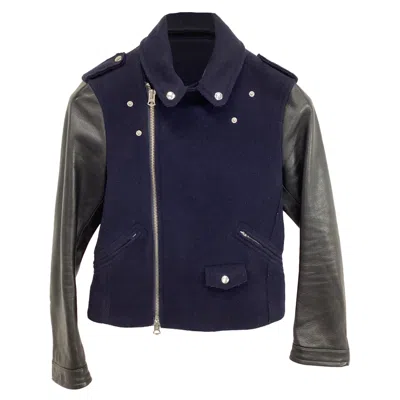Pre-owned Acne Studios Cassady Jacket In Navy Blue Wool And Leather In Multi