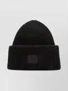 Acne Studios Casual Ribbed Knit Hat With Face Patch In Black