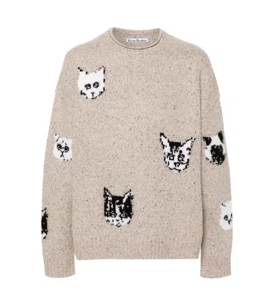 Acne Studios Cat Jacquard Knitted Sweater In Neutral