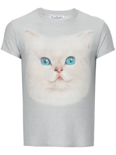 Acne Studios Cat-print Glittered T-shirt In Blue