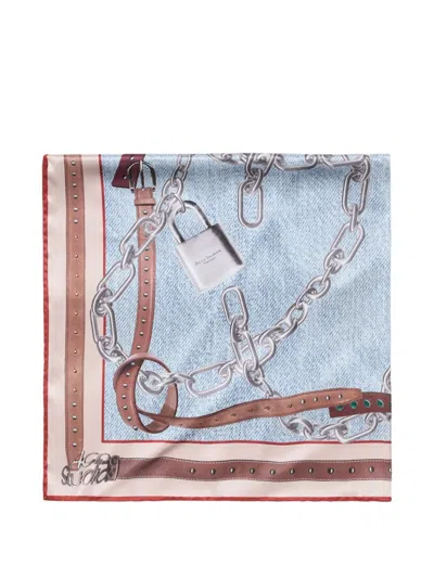 Acne Studios Chain-print Scarf In Blue