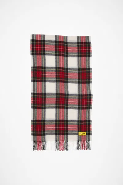 Acne Studios Check Fringe Scarf In Black,red,white