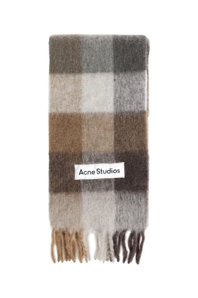 Acne Studios Check Fringe Scarf In White