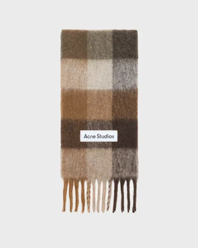Acne Studios Check Fringe Scarf In Brown