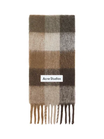 Acne Studios Check Fringe Scarf Dark Brown/white/brown