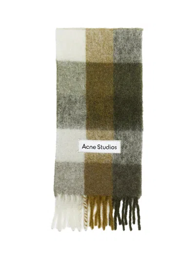 Acne Studios Check Fringe Scarf Taupe/green/black
