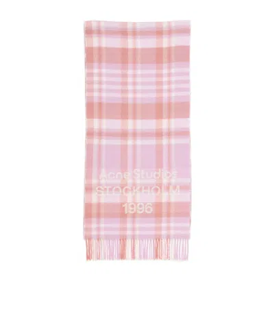 Acne Studios Check Fringed Scarf In Pink
