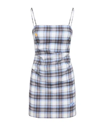 Acne Studios Check Linen Blend Mini Dress In Gray